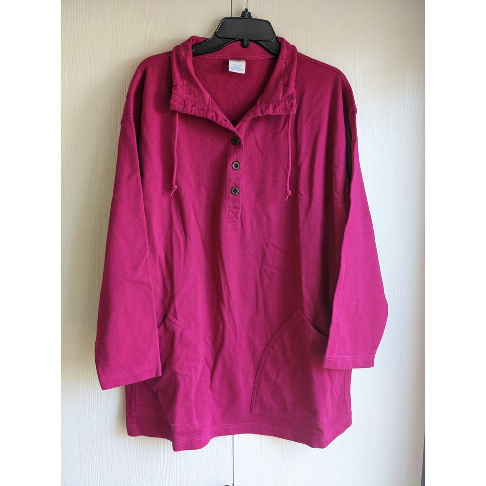 Cheetah Women Long Sleeve Pink Button Up Collared Cotton Tunic Sweatshirt Size L